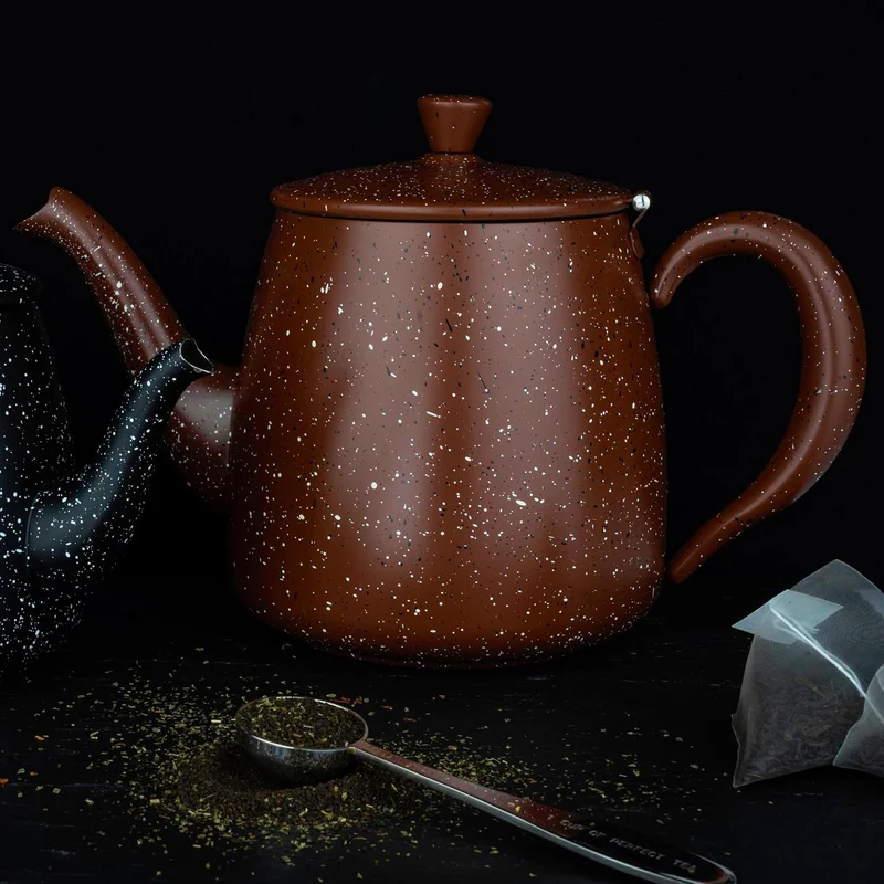 Café Olé PT-048RG Erstklassige Premium 48oz 1.35L Teekanne aus hochwertigem Edelstahl – Rot Granit,