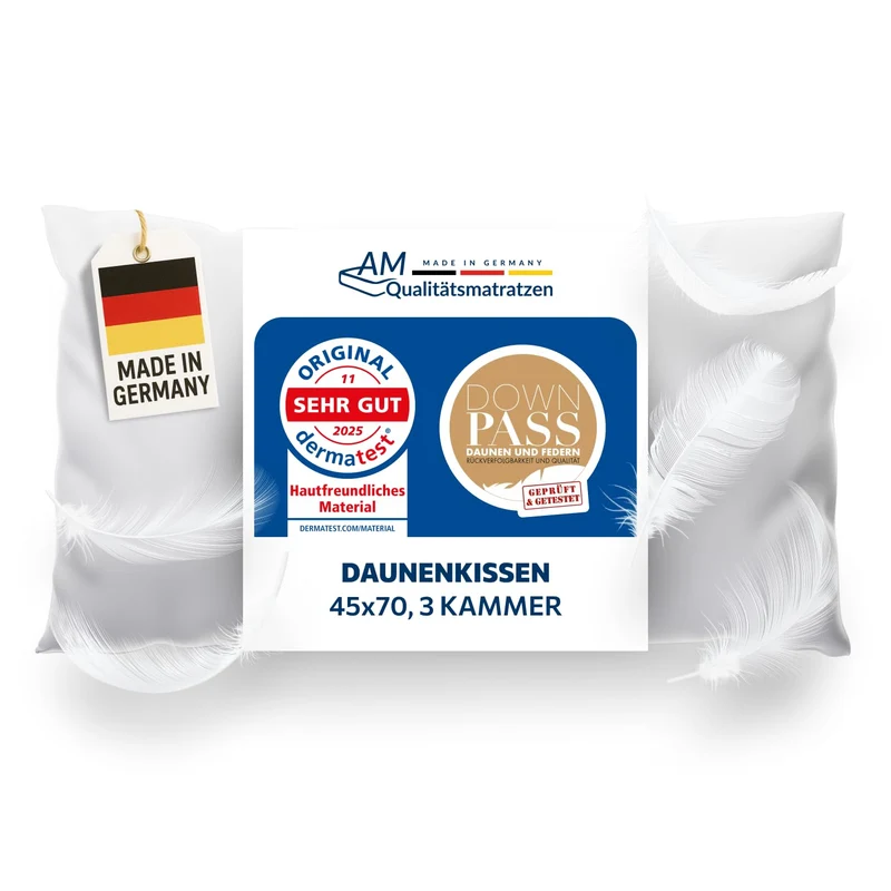DormiGood - 2er Set Premium Daunenkissen 45 x 70 cm 100% Natur - 3 Kammer Kopfkissen 45x70 520g extr