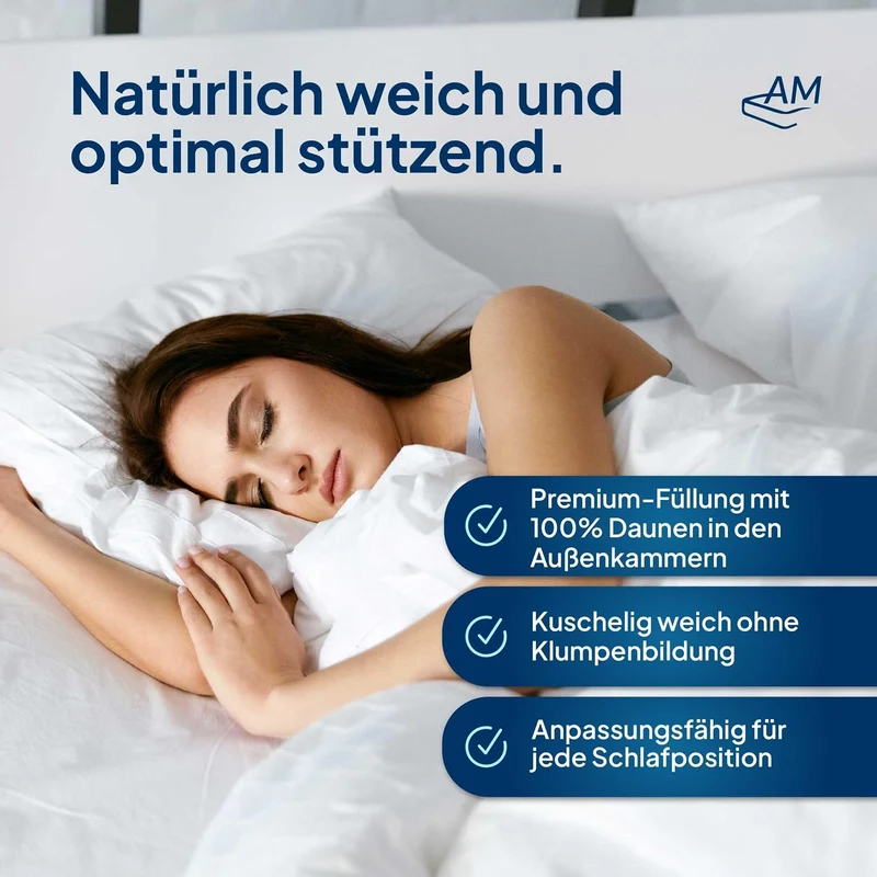 DormiGood - 2er Set Premium Daunenkissen 45 x 70 cm 100% Natur - 3 Kammer Kopfkissen 45x70 520g extr