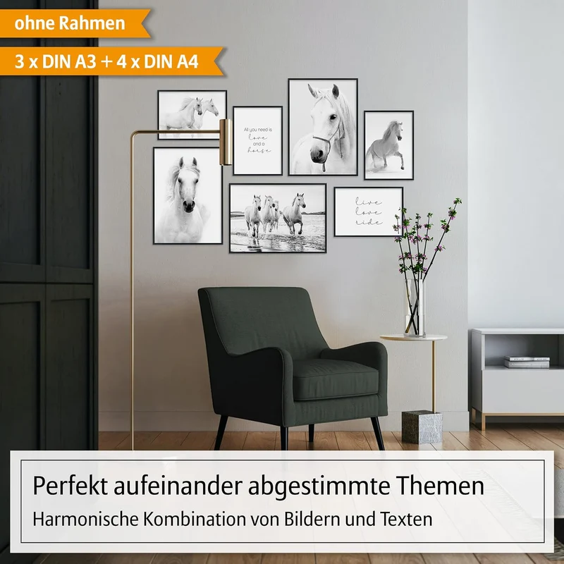 Hyggelig Home Premium Poster Set - 7 passende Bilder im stilvollen Set - Collage Deko - Set Pferde 3