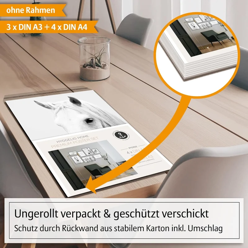 Hyggelig Home Premium Poster Set - 7 passende Bilder im stilvollen Set - Collage Deko - Set Pferde 3