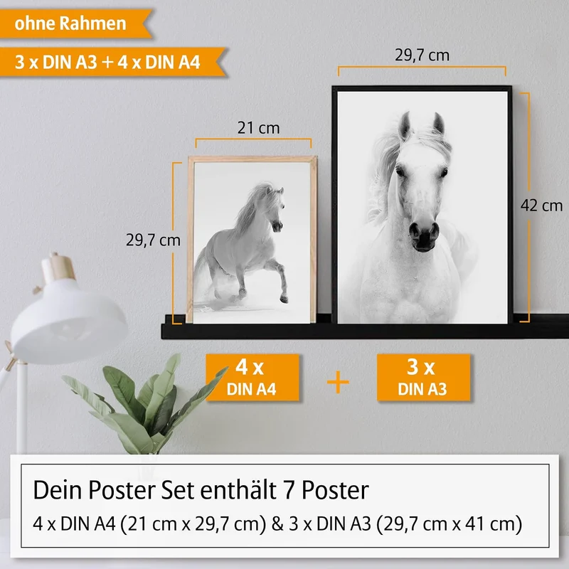 Hyggelig Home Premium Poster Set - 7 passende Bilder im stilvollen Set - Collage Deko - Set Pferde 3