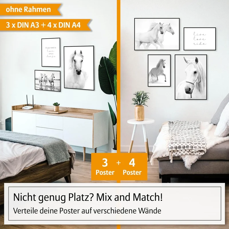 Hyggelig Home Premium Poster Set - 7 passende Bilder im stilvollen Set - Collage Deko - Set Pferde 3