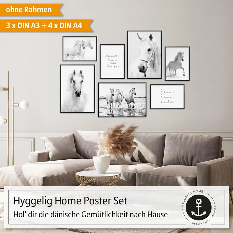 Hyggelig Home Premium Poster Set - 7 passende Bilder im stilvollen Set - Collage Deko - Set Pferde 3