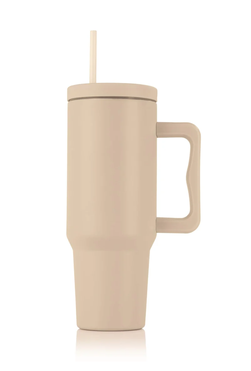 GOURMETmaxx Thermobecher mit Strohhalm & Henkel | 1,2 L Kaffebecher To Go | Isolierbecher mit 2in1 D