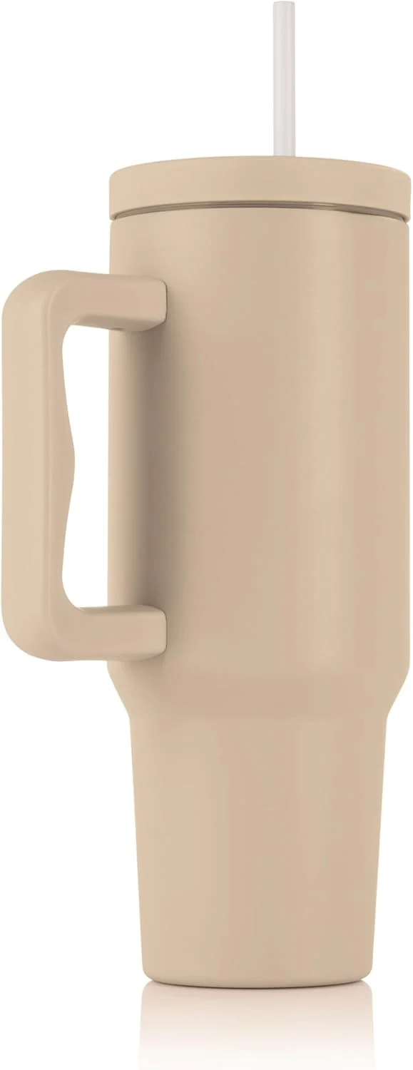 GOURMETmaxx Thermobecher mit Strohhalm & Henkel | 1,2 L Kaffebecher To Go | Isolierbecher mit 2in1 D