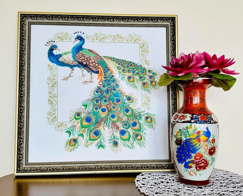 Riolis Kreuzstich-Set, Motiv: The Peacocks, Kreuzstich, Weiss
