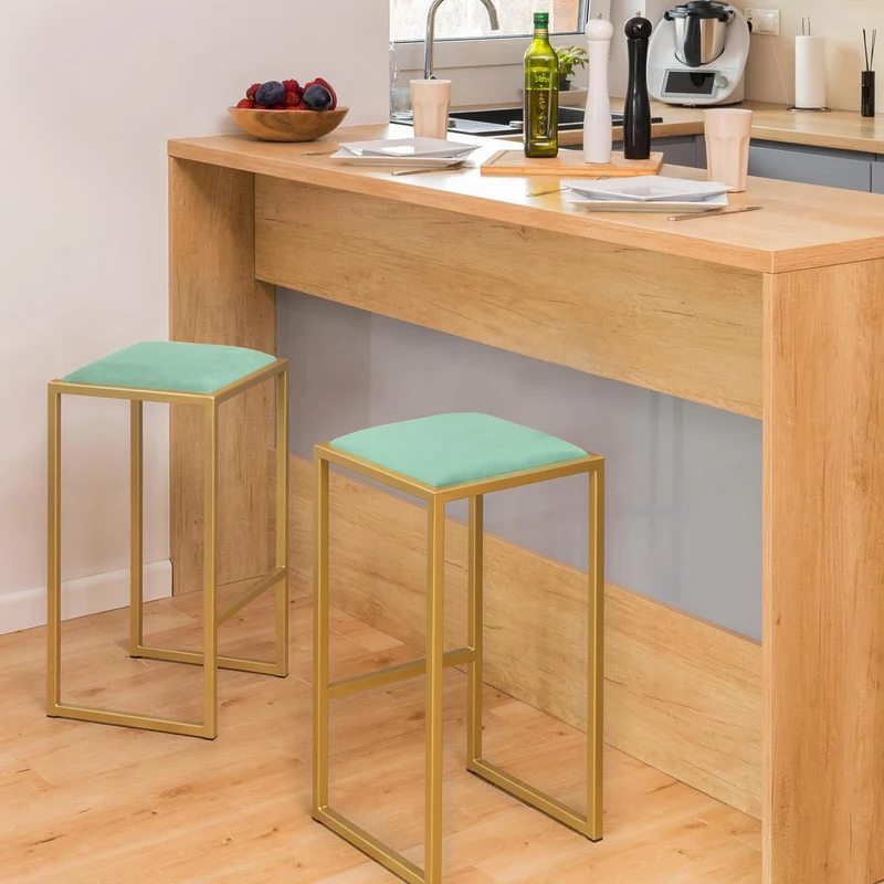 FERRO modern design Barhocker Gold ohne Lehne 64 cm - Metal Barstuhl mit Gepolstertem Sitz - Loft St