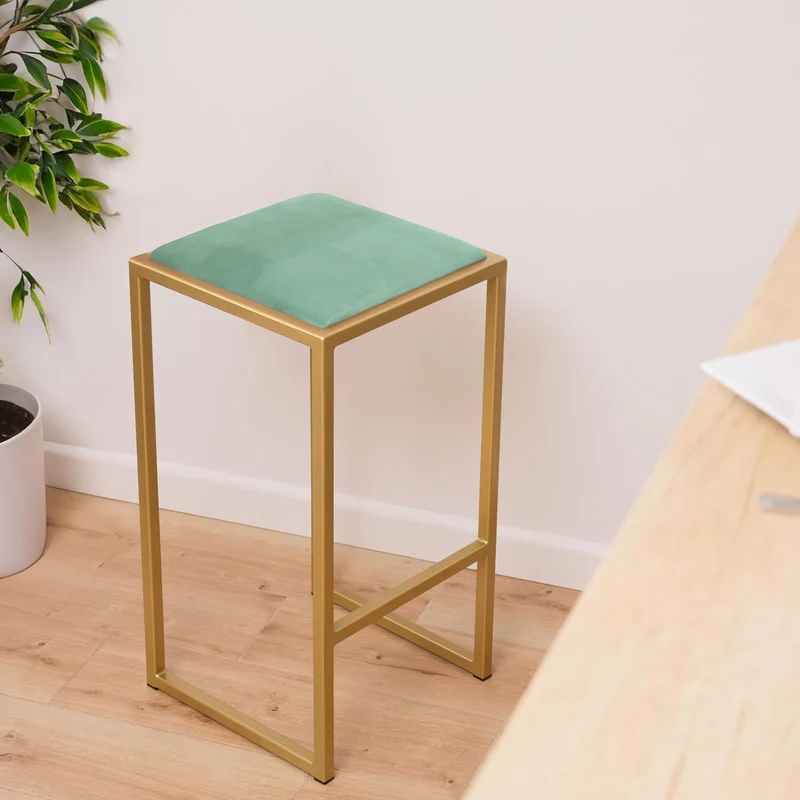 FERRO modern design Barhocker Gold ohne Lehne 64 cm - Metal Barstuhl mit Gepolstertem Sitz - Loft St