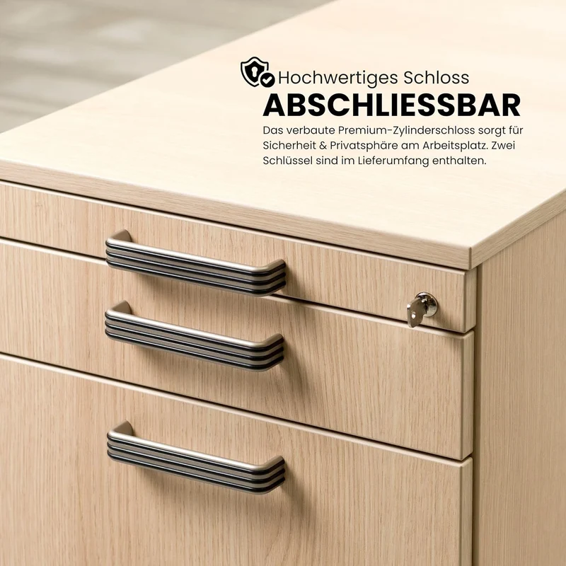 bümö Rollcontainer mit Hängeregistratur, Container abschliessbar aus Holz in Asteiche - Rollwagen fü