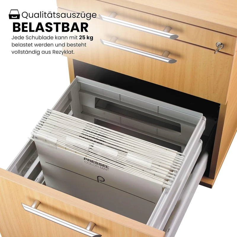 bümö Rollcontainer mit Hängeregistratur, Container abschliessbar aus Holz in Asteiche - Rollwagen fü