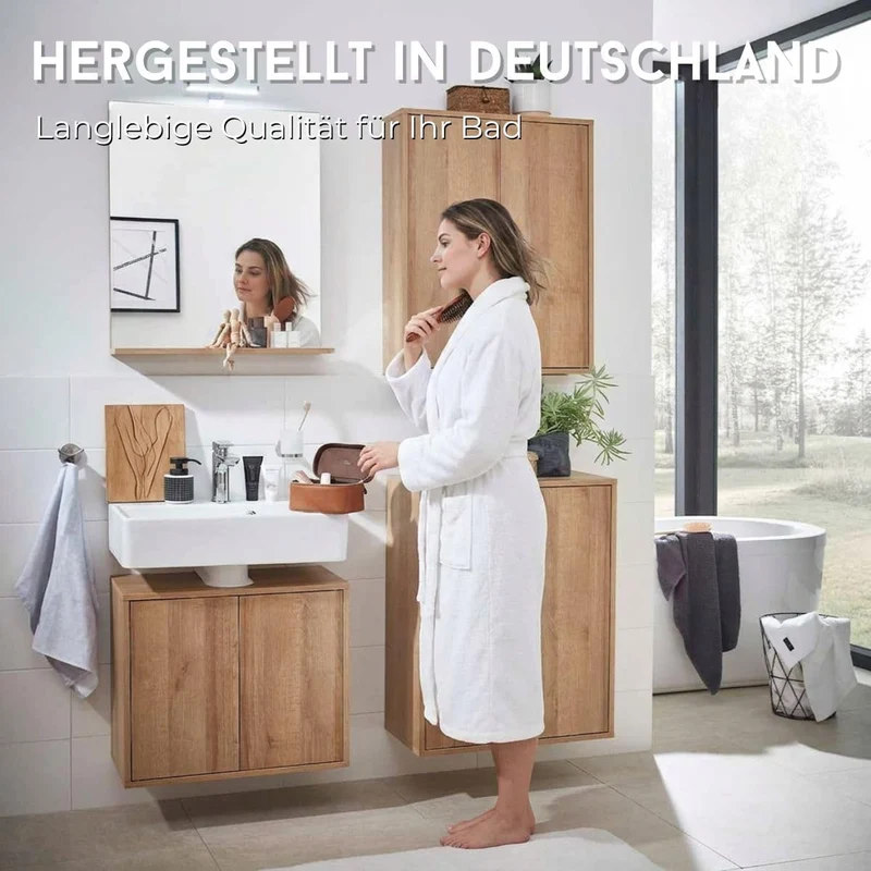 FACKELMANN Finn Midischrank (60 x 75 x 30,5 cm) – Badezimmerkommode mit 2 Einlegeböden aus Glas – Ba