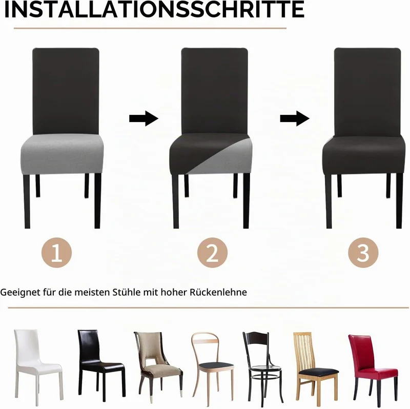 Lydevo Stuhlhussen XL 6er Set Stretch Stuhlhussen Schwingstühle XL für Esszimmerstühle Spandex Unive