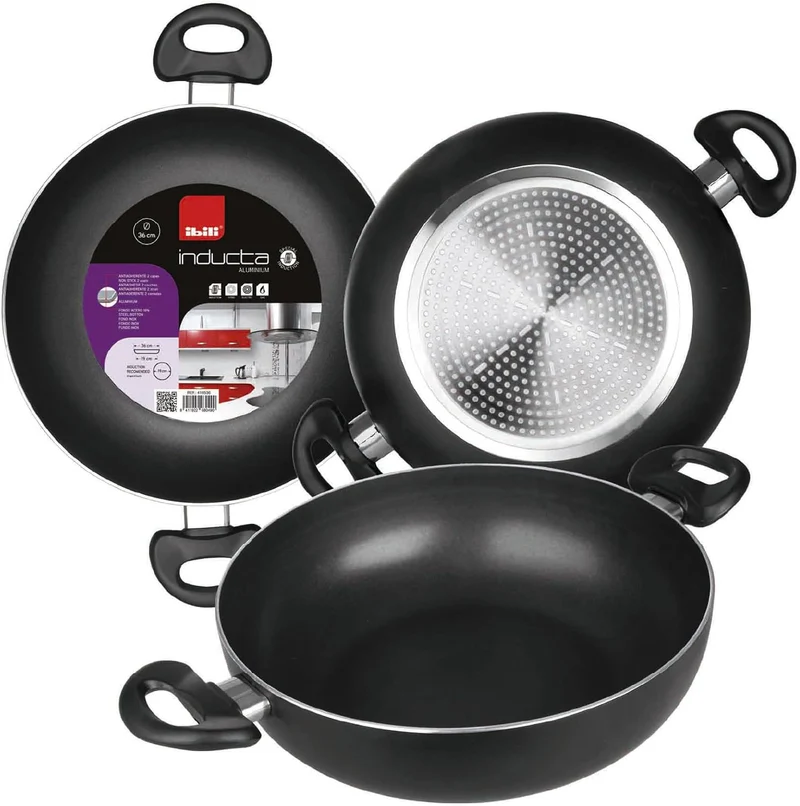 IBILI - Bratpfanne mit 2 Griffen Inducta, 36 cm, Aluminium, Anti-Haft, geeignet für Induktion 36 cms