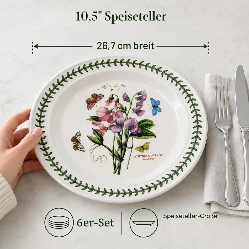 Portmeirion Botanic Garden 25,4 cm Abendessen Teller – Set von 6 Rose, Rose