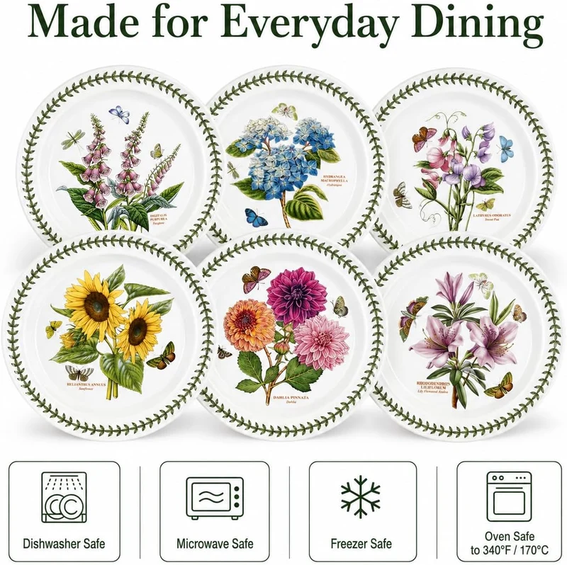 Portmeirion Botanic Garden 25,4 cm Abendessen Teller – Set von 6 Rose, Rose
