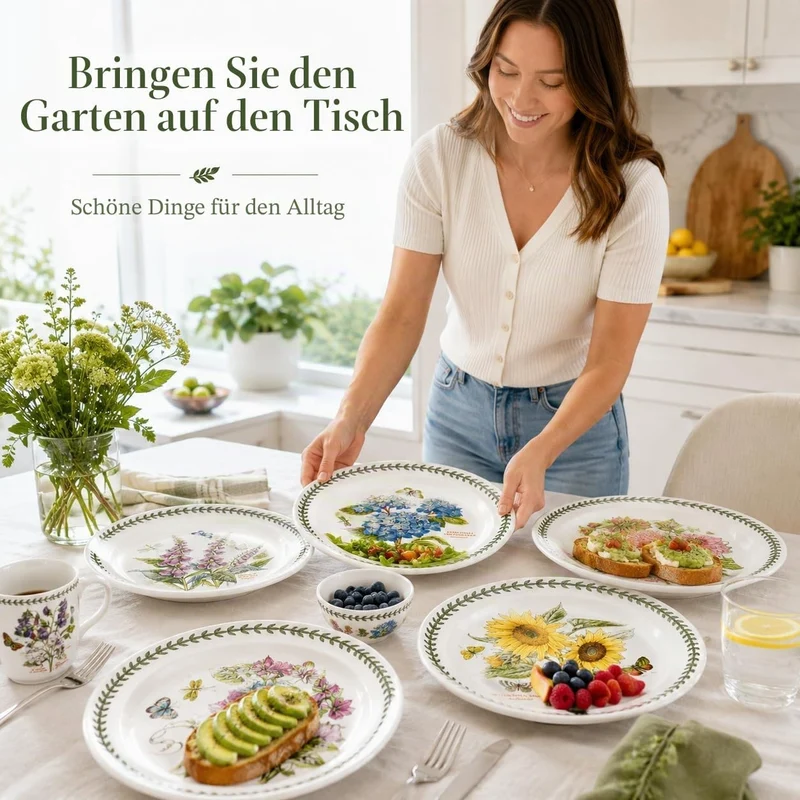 Portmeirion Botanic Garden 25,4 cm Abendessen Teller – Set von 6 Rose, Rose