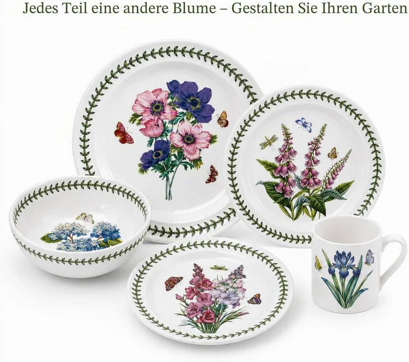 Portmeirion Botanic Garden 25,4 cm Abendessen Teller – Set von 6 Rose, Rose