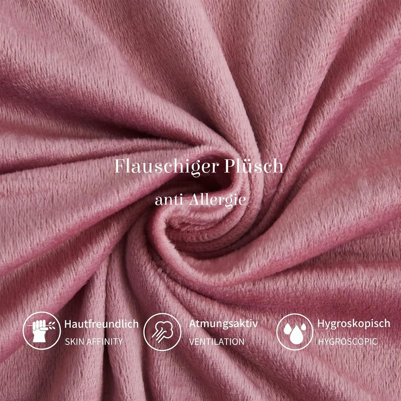 Boqingzhu Plüsch Bettwäsche 200×220cm Biber Rosa Altrosa Grau Flanell Winter Warm Kuschelig Flauschi