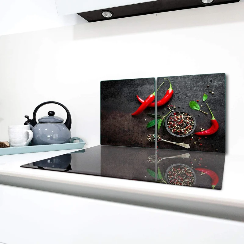 TMK | Herdabdeckplatten Set 2x40x52 cm Ceranfeld Abdeckung Glas Spritzschutz Abdeckplatte Glasplatte