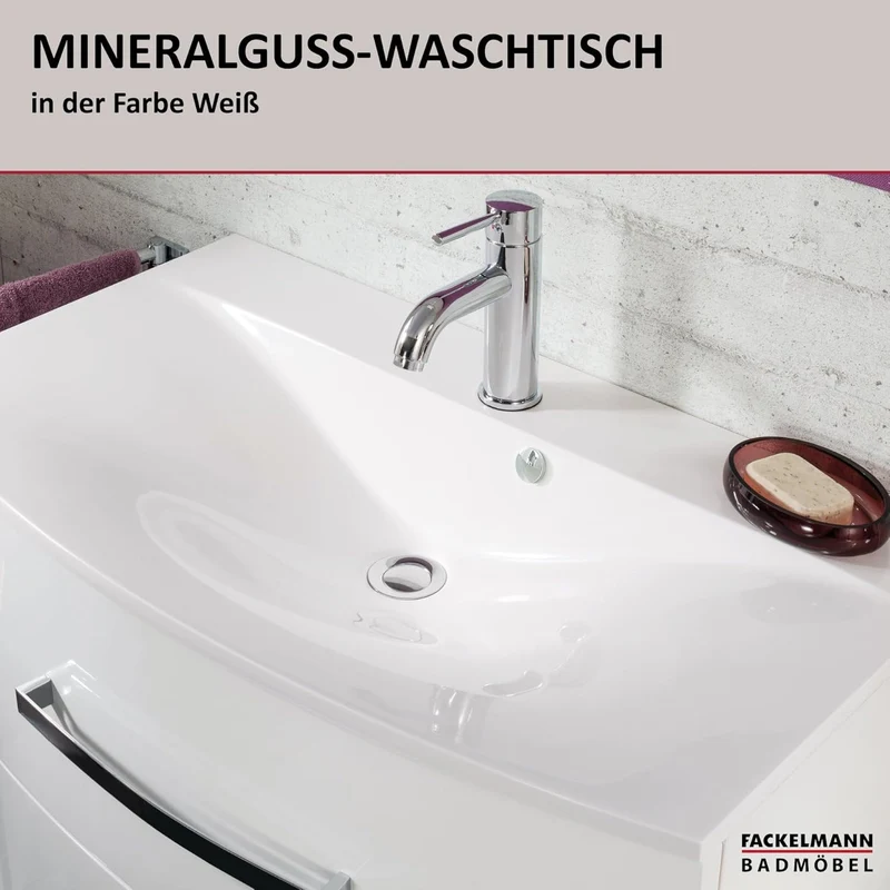 FACKELMANN Waschbecken Lugano/Waschtisch aus Gussmarmor/Masse (B x H x T): ca. 80 x 16 x 46 cm/hochw