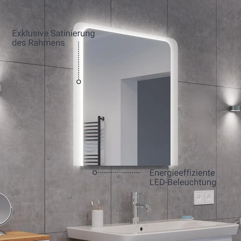 FACKELMANN LED Spiegel Milano 80 / Wandspiegel mit Design-LED-Beleuchtung/Masse (B x H x T): ca. 80