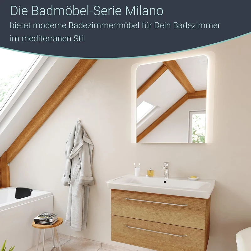FACKELMANN LED Spiegel Milano 80 / Wandspiegel mit Design-LED-Beleuchtung/Masse (B x H x T): ca. 80