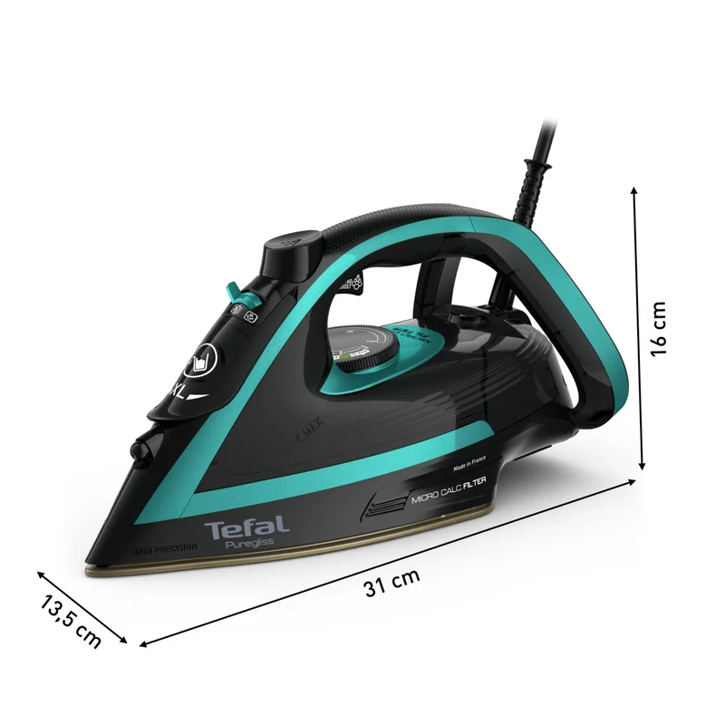 TEFAL Puregliss FV8066 - Trocken- & Dampfbügeleisen - Durilium AirGlide Autoclean soleplate - 2 m - 280 g/min - Schwarz - Blau - 50 g/min