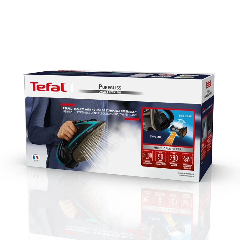 TEFAL Puregliss FV8066 - Trocken- & Dampfbügeleisen - Durilium AirGlide Autoclean soleplate - 2 m - 280 g/min - Schwarz - Blau - 50 g/min
