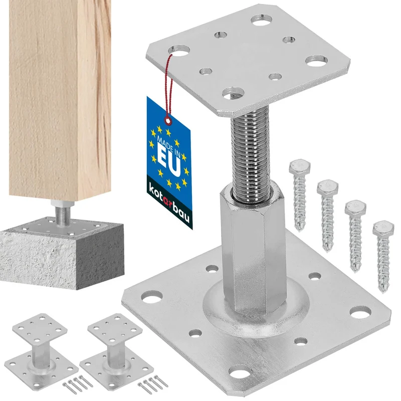 KOTARBAU® 2er Set Pfostenträger 80 x 80 mm Höhenverstelbar 90 – 150 mm Pfostenschuh Galvanisch Verzi