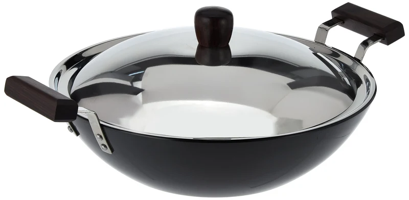 Futura Hard eloxiert deep-fry Pan (Kadhai) mit Stahl Deckel und flacher Boden 5 L, 5 L