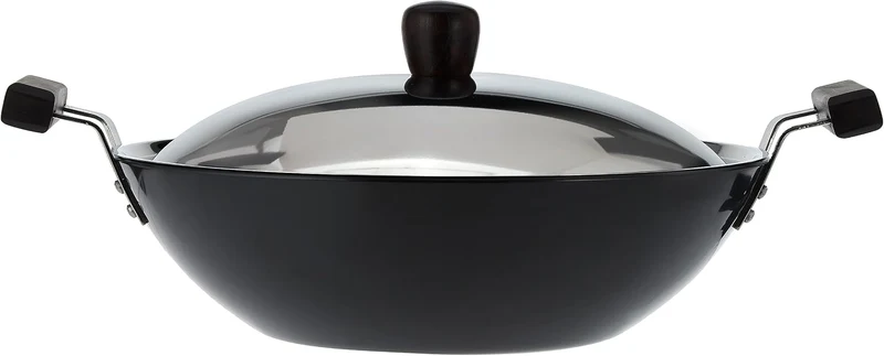 Futura Hard eloxiert deep-fry Pan (Kadhai) mit Stahl Deckel und flacher Boden 5 L, 5 L