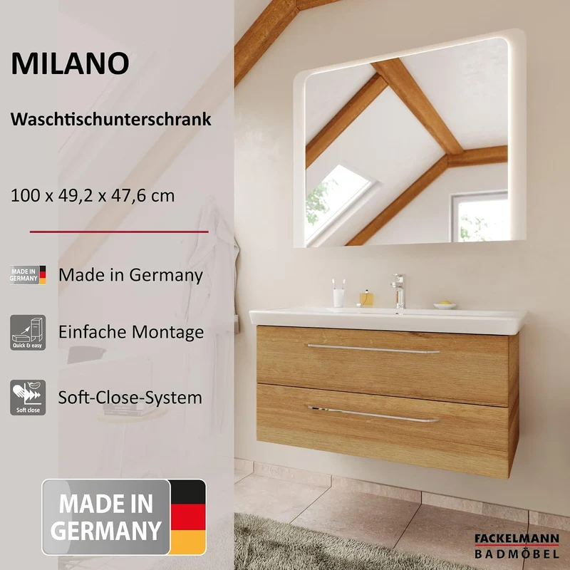 FACKELMANN Milano Waschbeckenunterschrank mit Schubladen – Unterschrank für Waschtisch im Bad (100 c