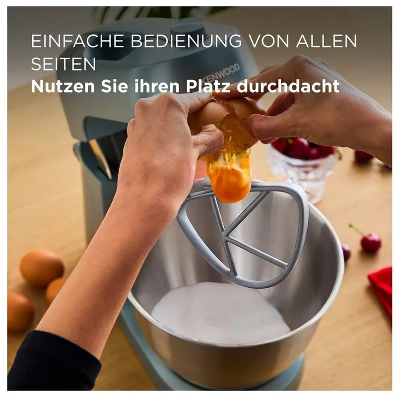 Kenwood Go Küchenmaschine KZM35.000GY, platzsparend, inkl. 4-Liter-Schüssel, K-Haken, Ballonschneebesen, Knethaken, Spritzschutz & Messlöffel, Meta Questllgehäuse mit Tragegriff, 800W, Blau