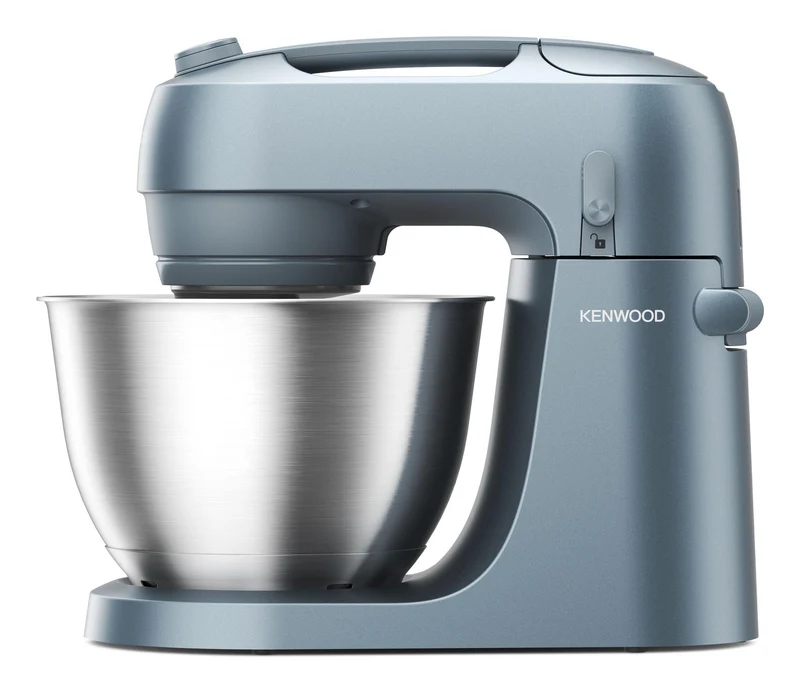 Kenwood Go Küchenmaschine KZM35.000GY, platzsparend, inkl. 4-Liter-Schüssel, K-Haken, Ballonschneebesen, Knethaken, Spritzschutz & Messlöffel, Meta Questllgehäuse mit Tragegriff, 800W, Blau