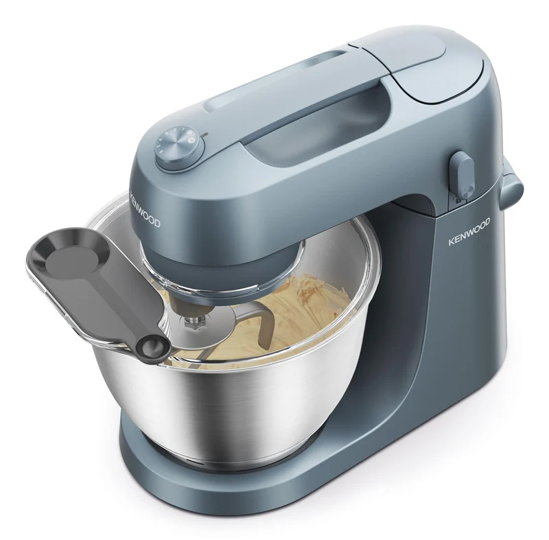 Kenwood Go Küchenmaschine KZM35.000GY, platzsparend, inkl. 4-Liter-Schüssel, K-Haken, Ballonschneebesen, Knethaken, Spritzschutz & Messlöffel, Meta Questllgehäuse mit Tragegriff, 800W, Blau