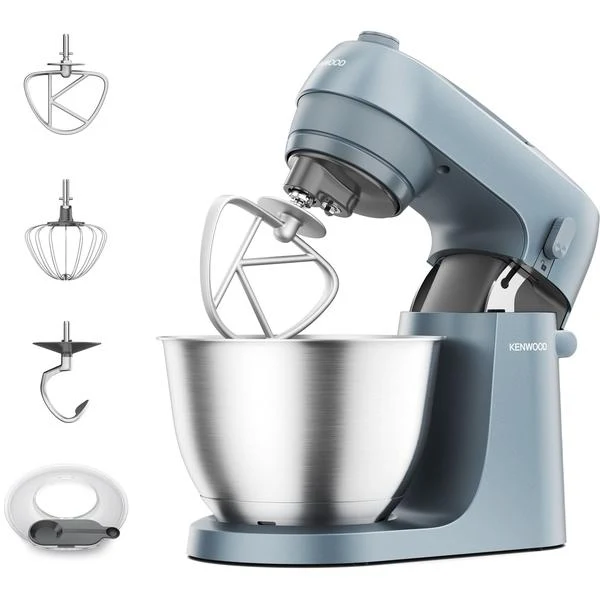 Kenwood Go Küchenmaschine KZM35.000GY, platzsparend, inkl. 4-Liter-Schüssel, K-Haken, Ballonschneebesen, Knethaken, Spritzschutz & Messlöffel, Meta Questllgehäuse mit Tragegriff, 800W, Blau