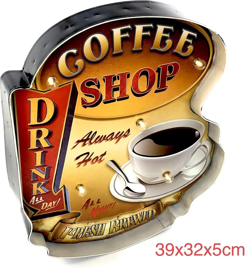 DiiliHiiri Leuchtschild Retro-Schild Wandschild im Vintage-Stil LED Schild für Cafe Pub Dekoschild Z