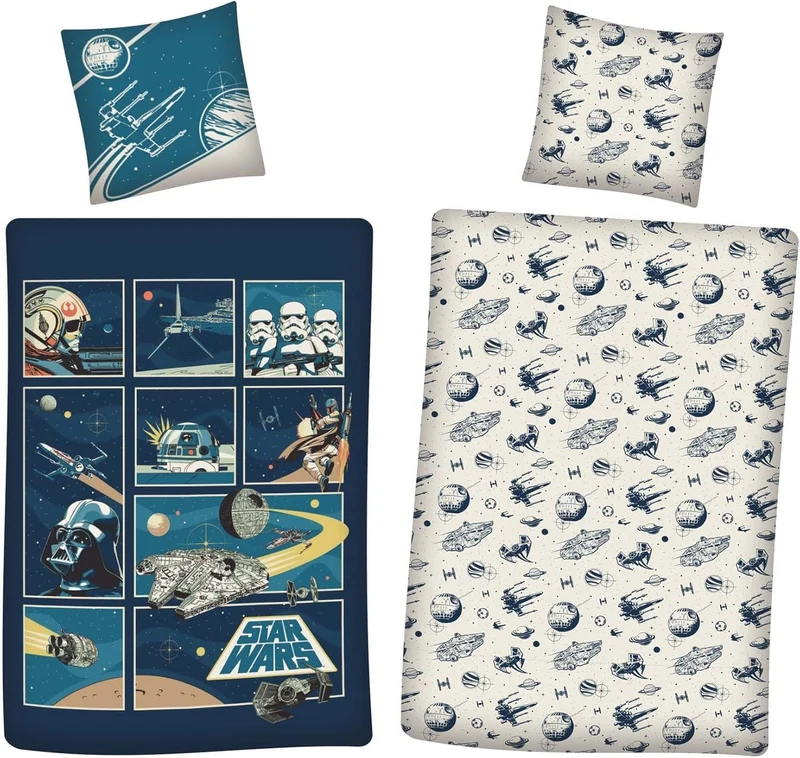 AYMAX Star Wars Wende Bettwäsche Set 2 TLG. 135 x 200 cm 80 x 80cm, Mehrfarbig