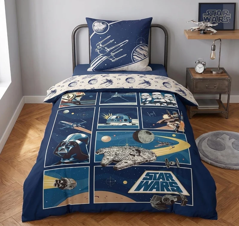 AYMAX Star Wars Wende Bettwäsche Set 2 TLG. 135 x 200 cm 80 x 80cm, Mehrfarbig
