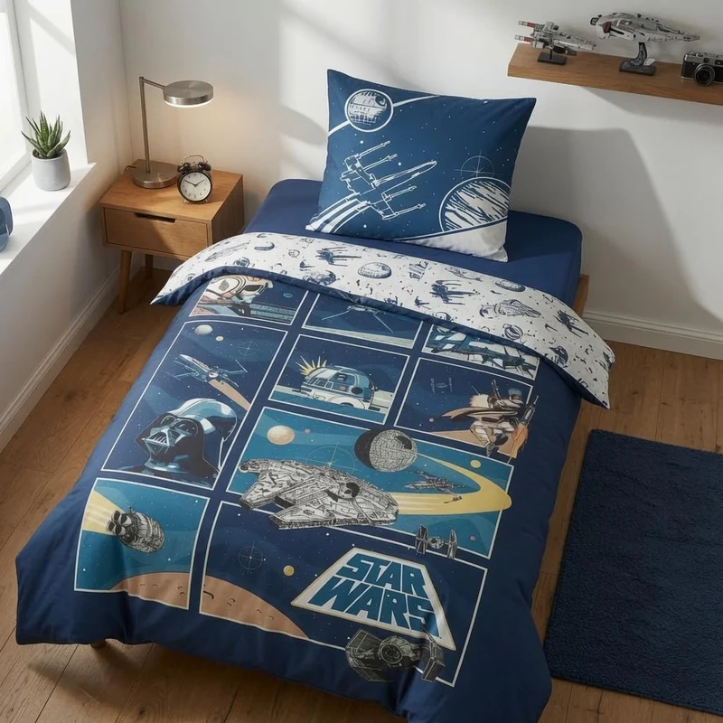 AYMAX Star Wars Wende Bettwäsche Set 2 TLG. 135 x 200 cm 80 x 80cm, Mehrfarbig