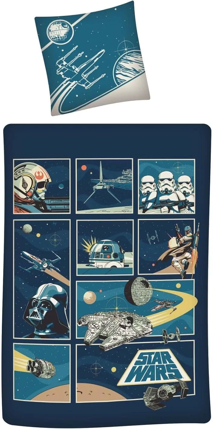 AYMAX Star Wars Wende Bettwäsche Set 2 TLG. 135 x 200 cm 80 x 80cm, Mehrfarbig