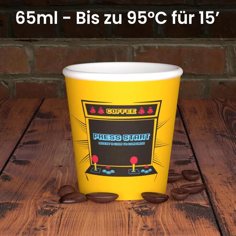 ArcadeCUP 1000 Kaffeebecher aus Papier, 65 ml, umweltfreundlich, biologisch abbaubar, Einwegbecher,