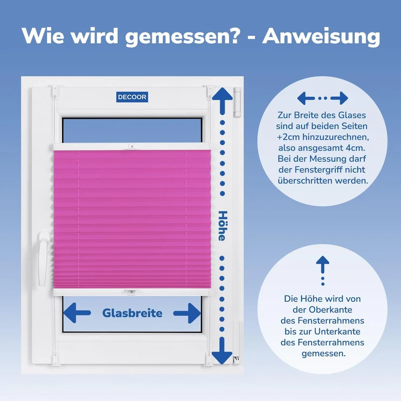 DECOOR Plissee ohne Bohren 55cm x 120cm Faltrollo Rollo für Fenster und Tür Nicht-invasive Fensterja