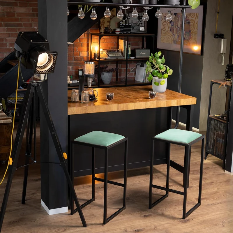 FERRO modern design Barhocker Schwarz ohne Lehne 64 cm - Metal Barstuhl mit Gepolstertem Sitz - Loft