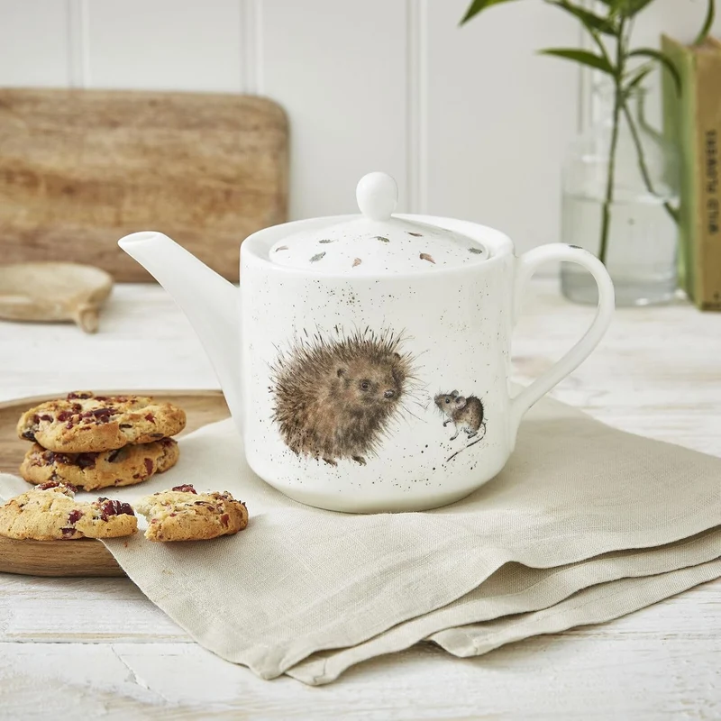 RW WN4090-XT Royal Worcester Wrendale Designs China One Pint Teekanne Igel und Maus, Keramik, Weiss