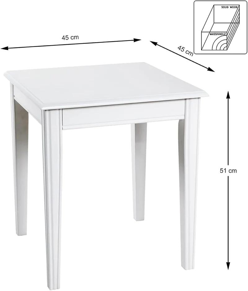 HAKU Möbel Beistelltisch, Massivholz, weiss, B 45 x T 45 x H 51 cm 45 x 45 x 51 cm, 45 x 45 x 51 cm