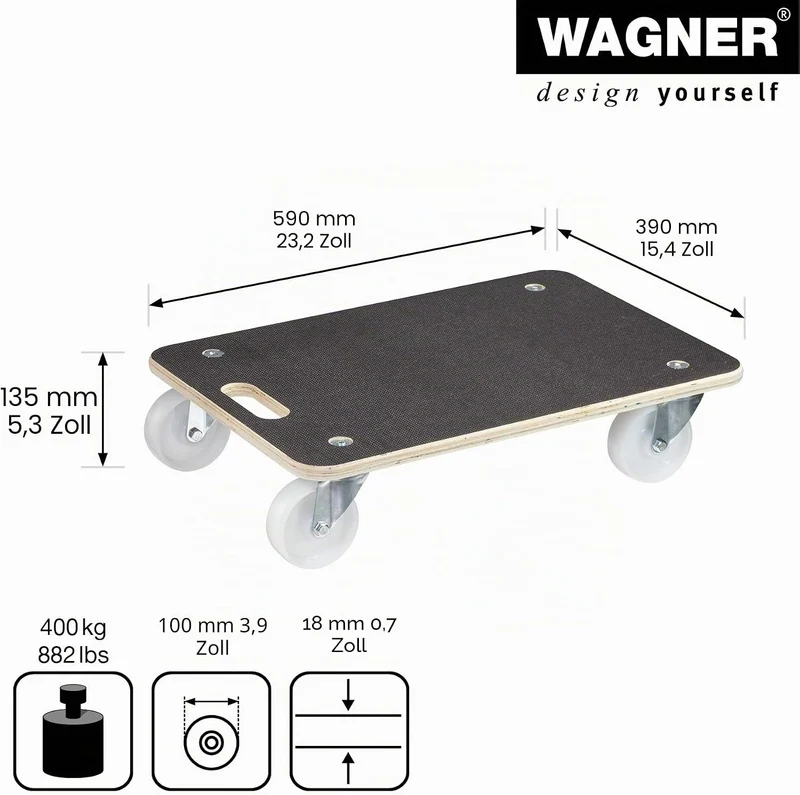 Wagner Transporthilfe MM 1614 I 59 x 39 x 13,5 cm - 400 kg Tragkraft - für schwer beladene Kisten, G
