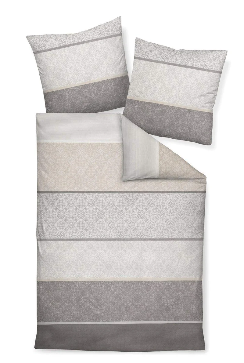 Janine 65016 Feinbiber Bettwäsche Davos 135x200 cm + 80x80 cm Silber-Sand 135 cm x 200 cm, 135 cm x
