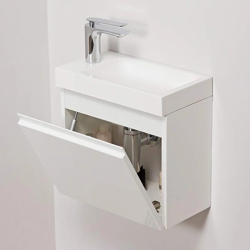 Quentis Badmöbel Gäste-WC Set Faros 40 cm, Waschbecken mit Unterschrank (weiss glänzend), Weiss Glän